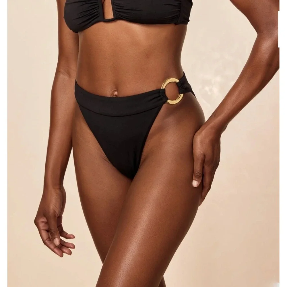 Monday Swimwear Antigua Bikini Bottom Women S Black Chevron Gold Ring Resortwear